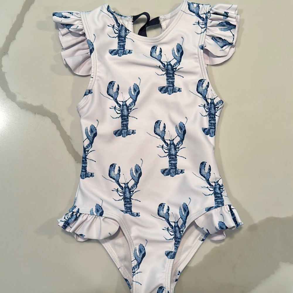 Petit Peony Blue Lobster Ruffle Cap Sleeve Swimsuit 18 months